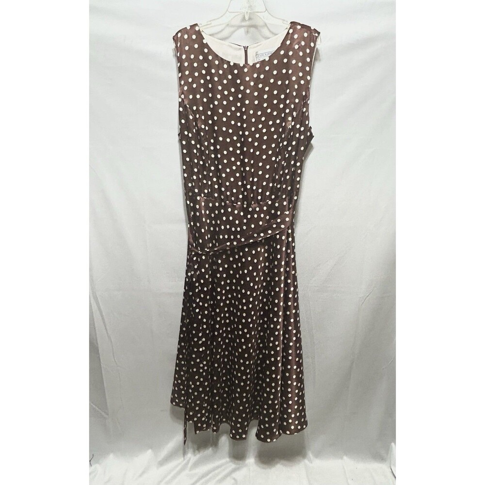 Jessica Howard Womens 24 Brown Polka Dot Maxi Dress with Belt